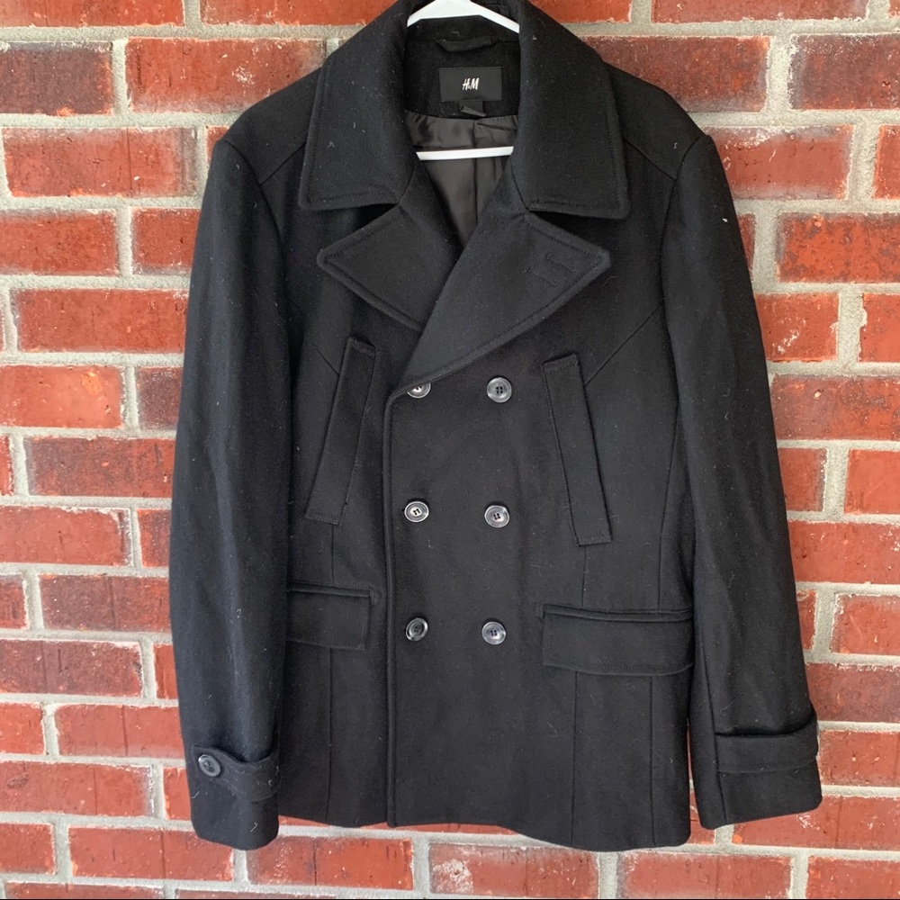 H&M Men’s Black Wool Blend Pea Coat size 44R